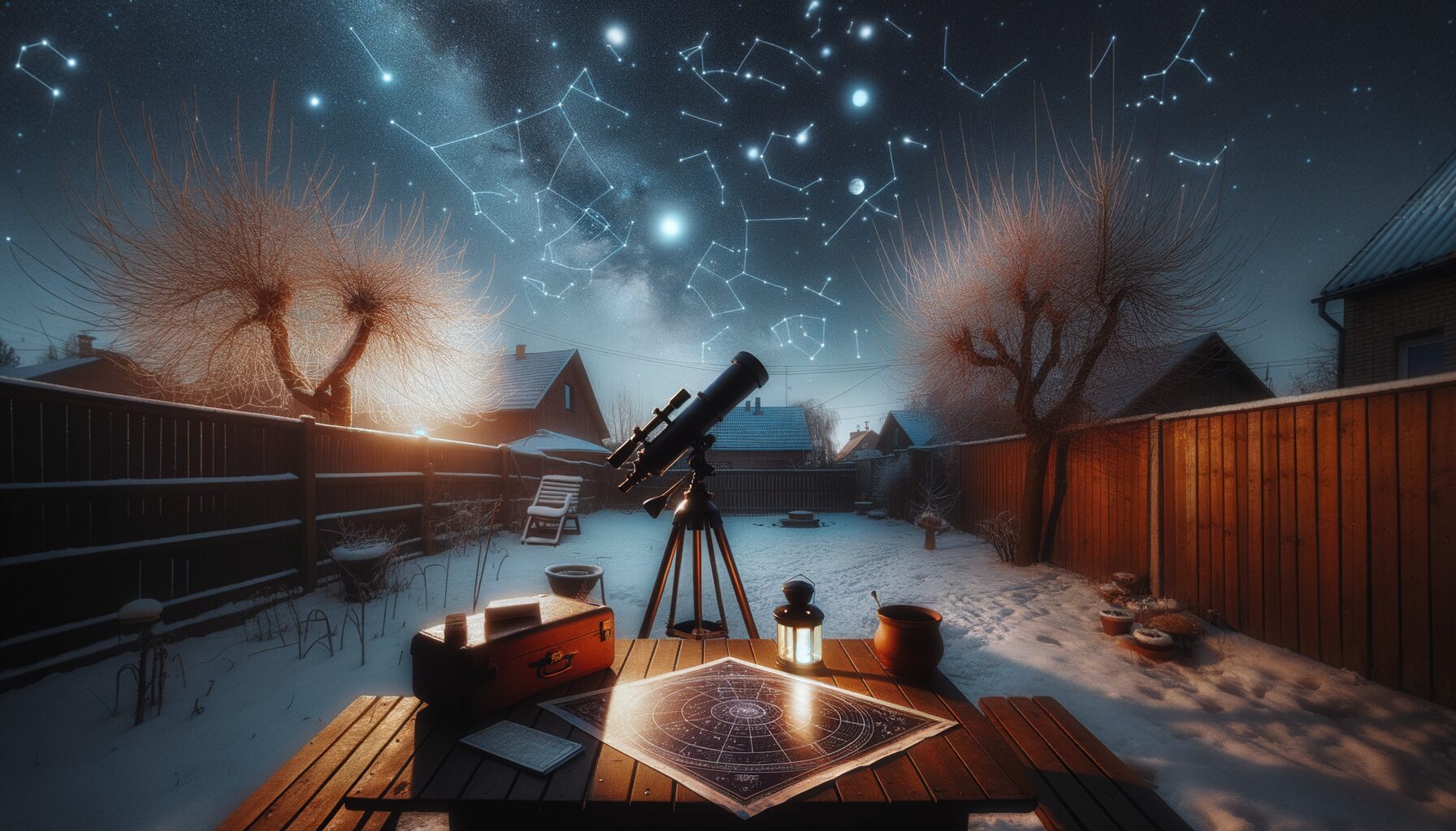 Generate an image of a serene night sky filled with winter constellations like Orion and Taurus.
