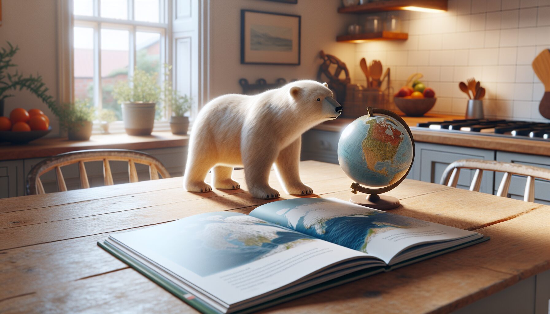 Generate an image of a vast Arctic landscape, characterized by snow-covered plains and distant icebergs.