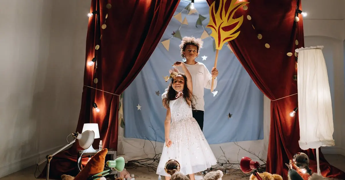 A child acting out a brave role-play scenario with animated expressions.