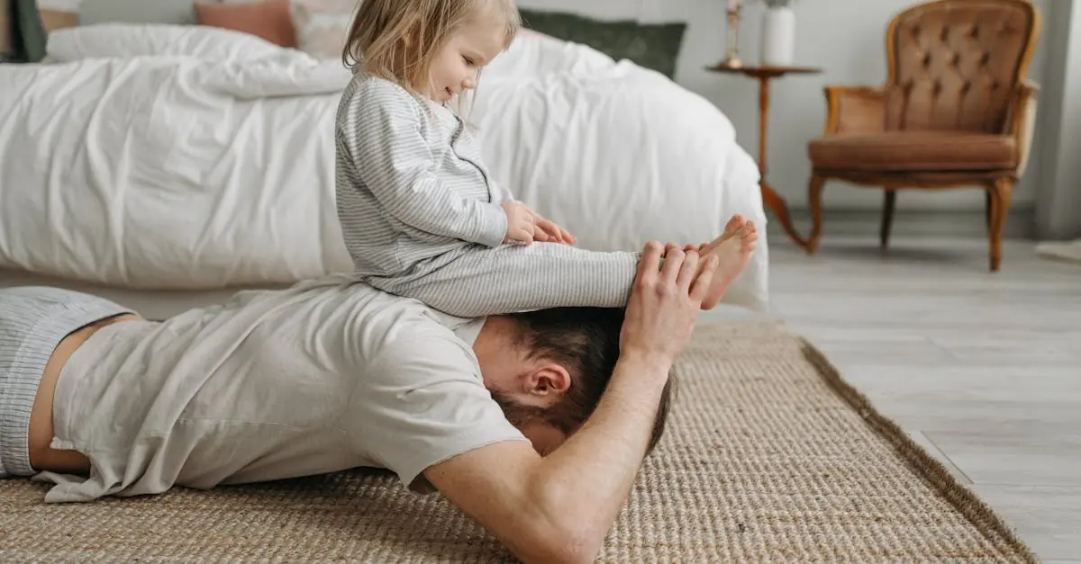 A parent and child sitting together, reflecting with a journal or scrapbook.
