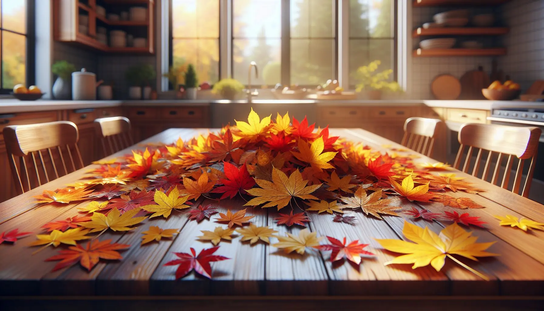 Generate an image of a variety of colorful autumn leaves scattered on the ground.