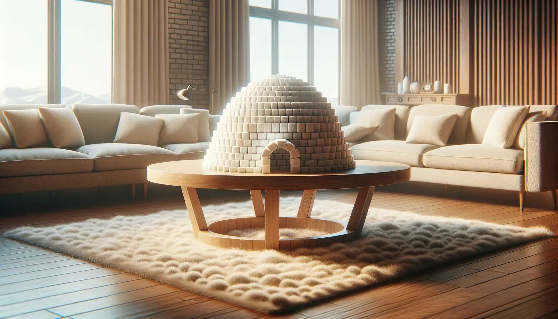 Generate an image of a sketch showing layers of cubes creating an igloo shape.