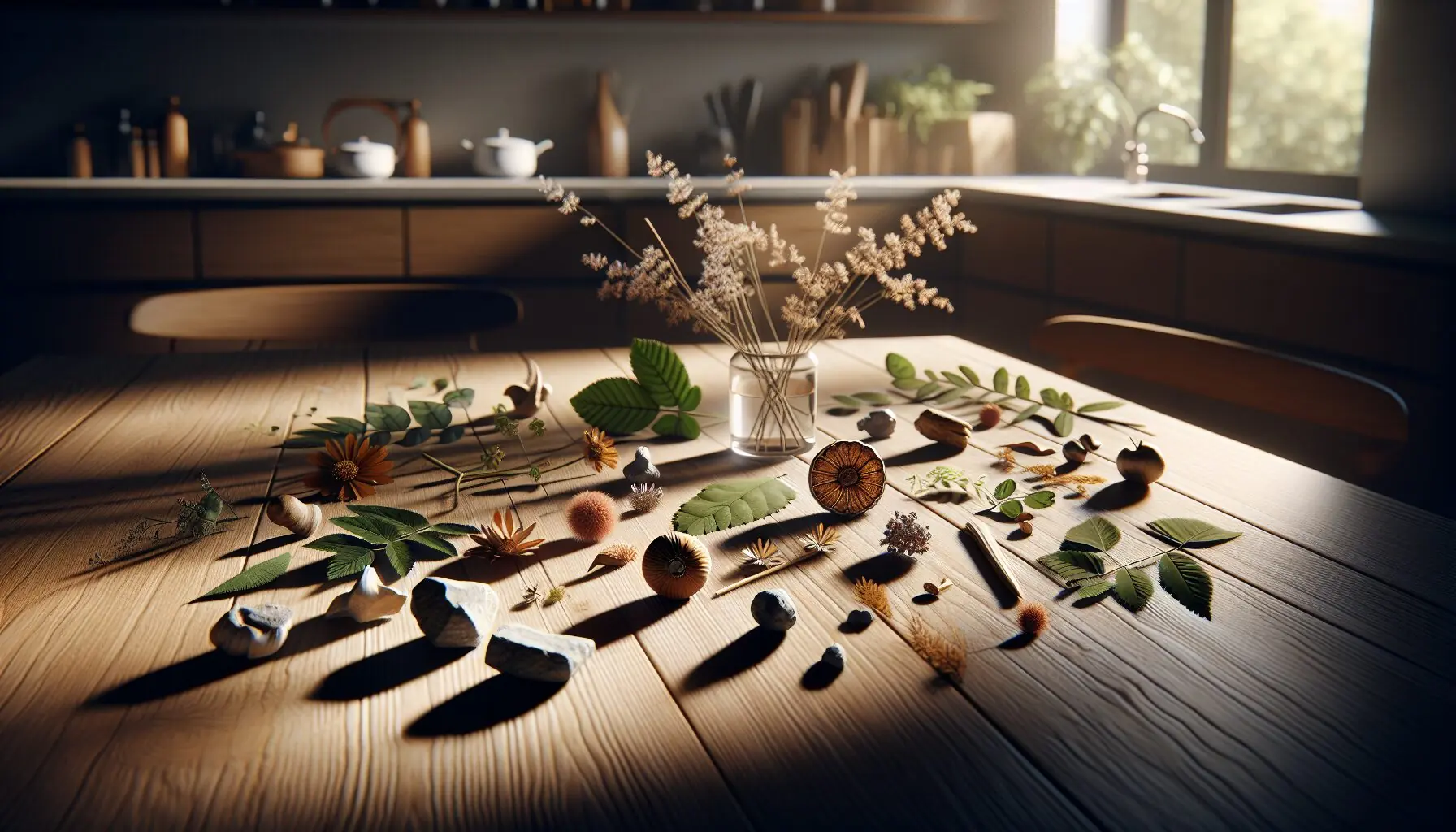 Generate an image of a family pointing and laughing at symmetrical patterns in nature during a walk.