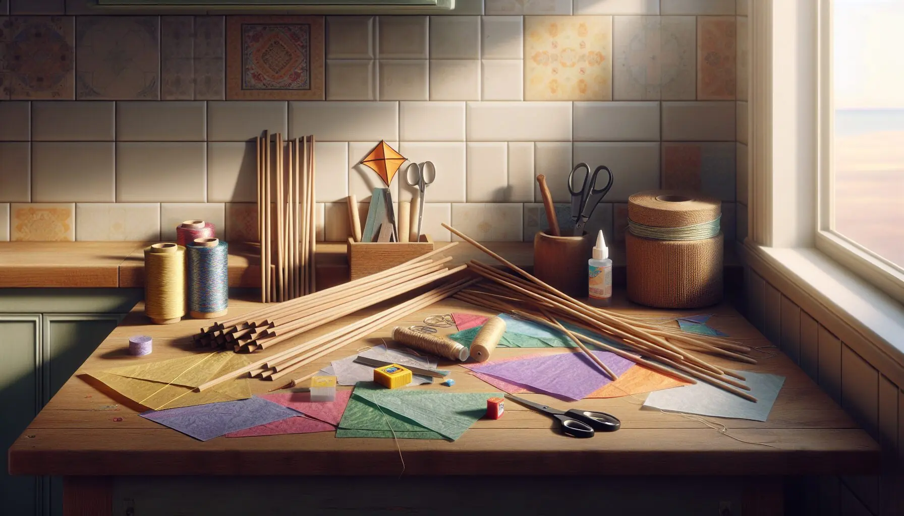 Generate an image showing the process of a kite flying, depicting wind flow and basic physics concepts visually.