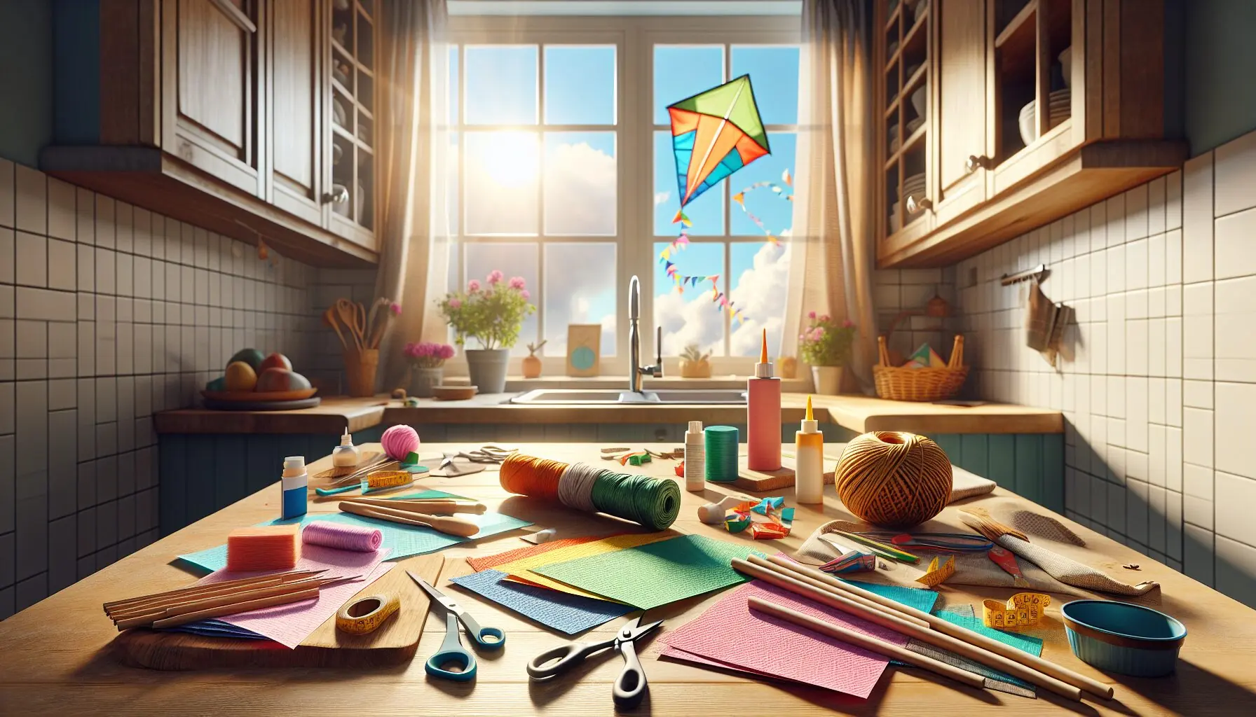 Generate an image of a colorful kite flying high against a clear blue sky.