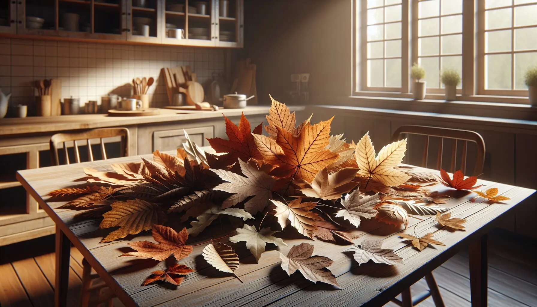 Generate an image of a mystical forest path, with various tree leaves gently falling, symbolizing folklore stories.