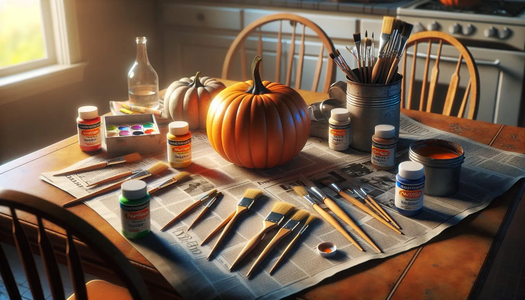 Generate an image illustrating a child happily painting a pumpkin with an adult guiding them.