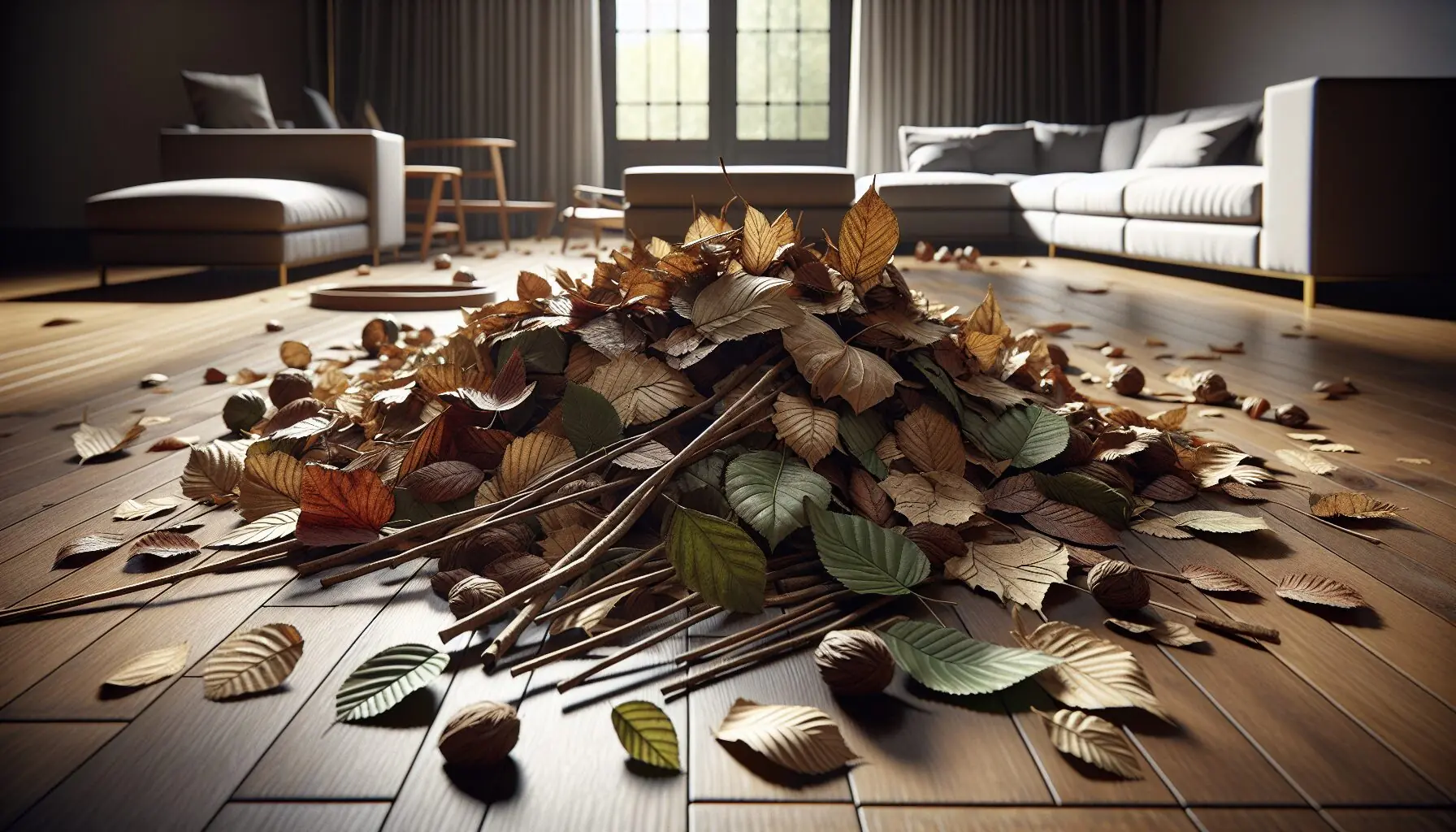 Generate an image depicting an assortment of leaves where one is crunchier or larger, suggesting sound play.