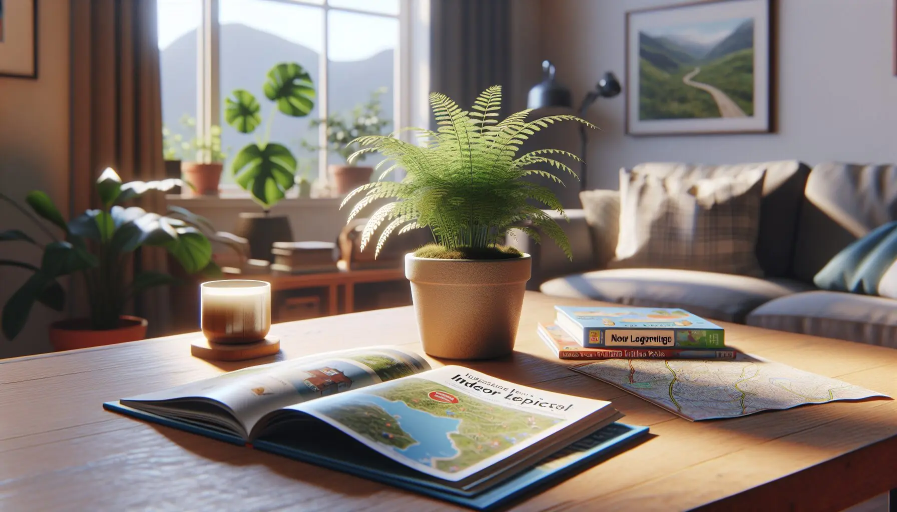 Generate an image of a family-friendly hiking trail, surrounded by green trees and playful forest animals.