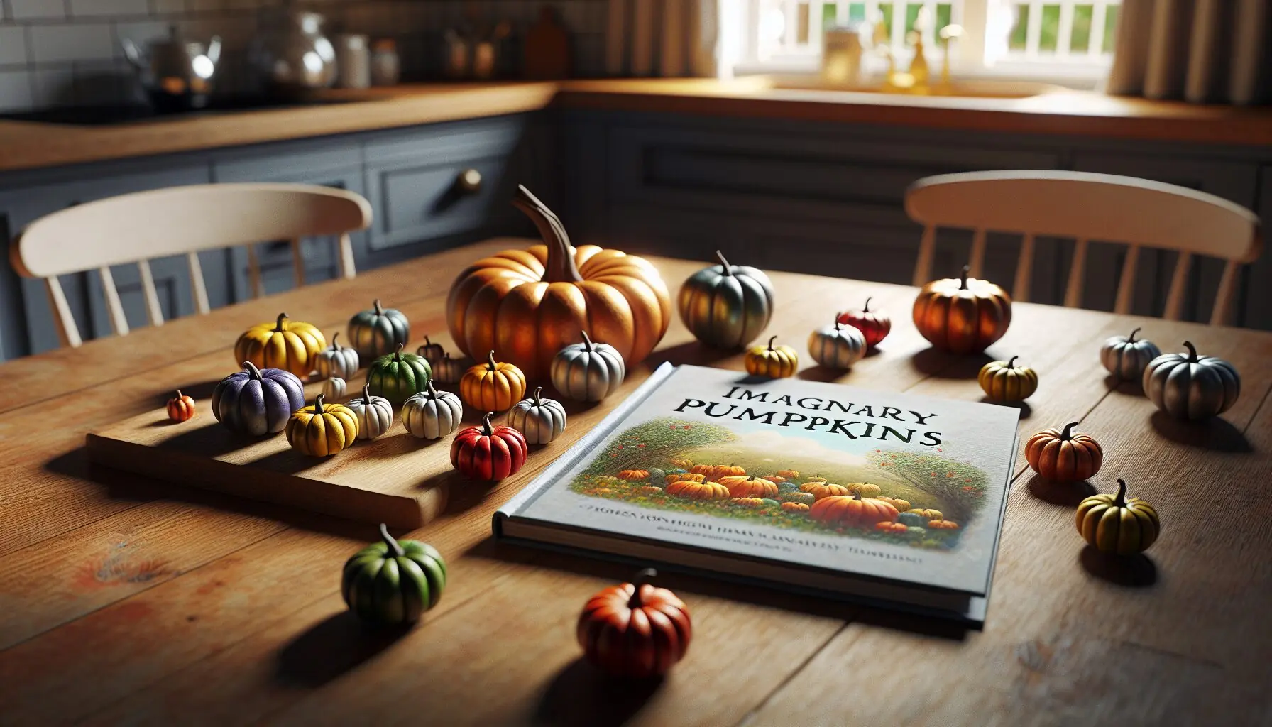 Create an image of a child and parent with a book about pumpkins.