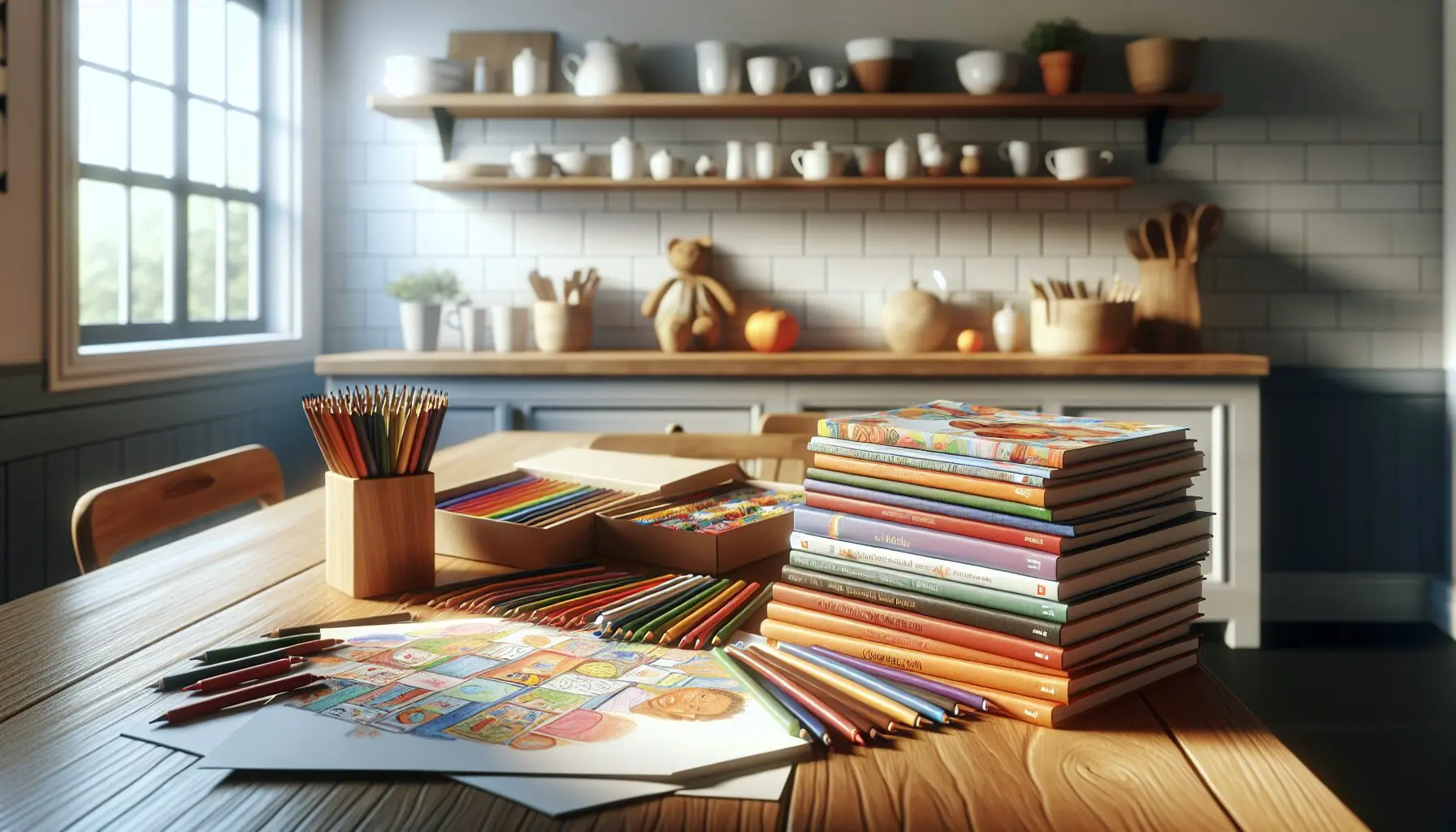 Create an image of a colorful assortment of multicultural storybooks on a shelf.