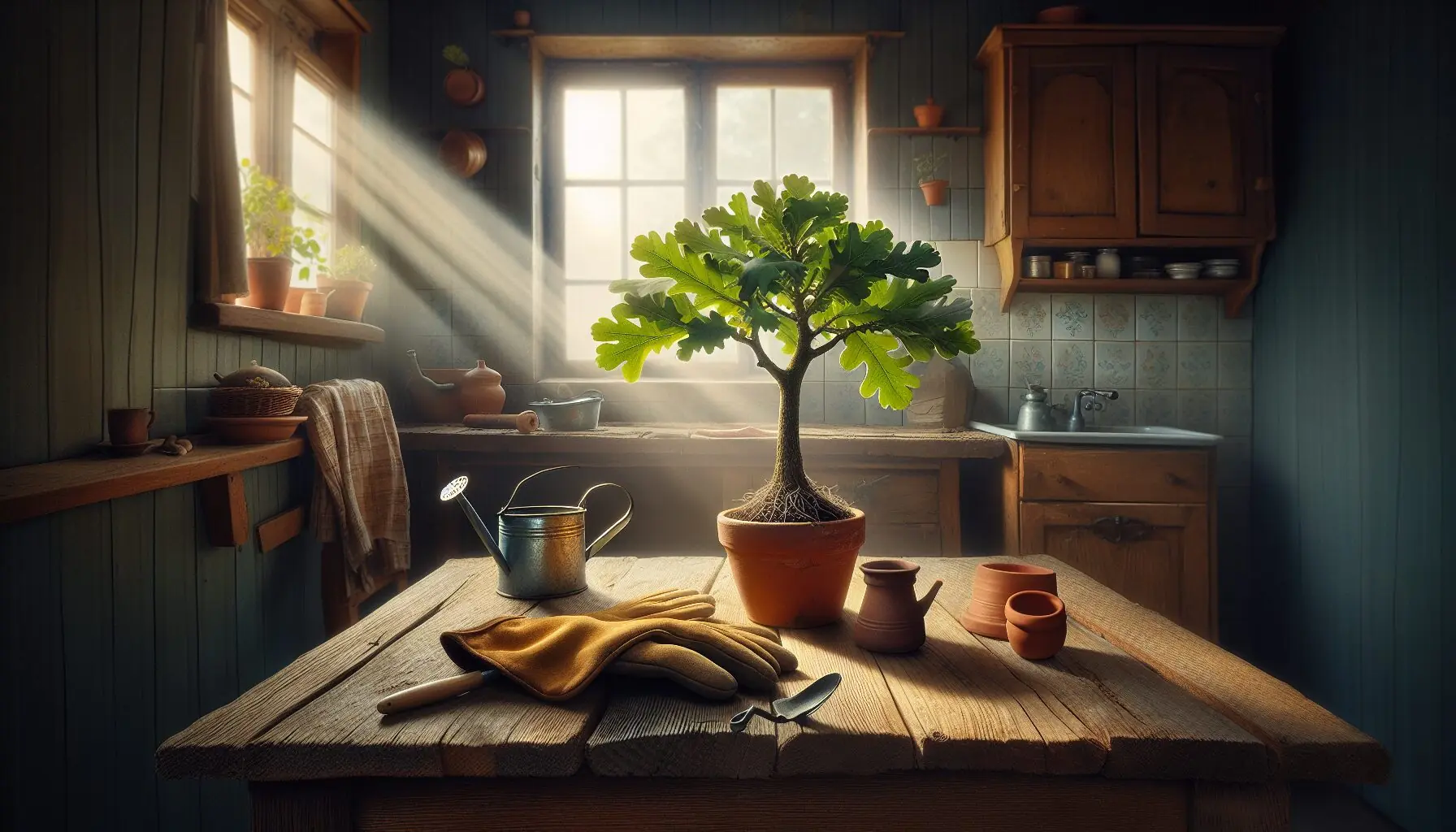 Design an image showing a strong oak tree symbolizing growth and resilience.