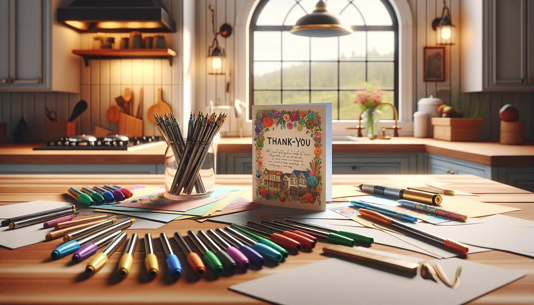Visualize an image of children handing a colorful thank-you card.