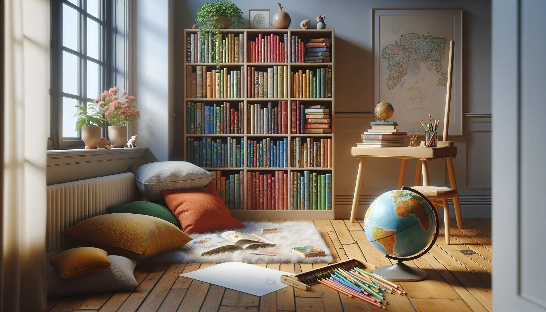 Design an art corner with drawing paper, crayons, and multicultural storybooks nearby.