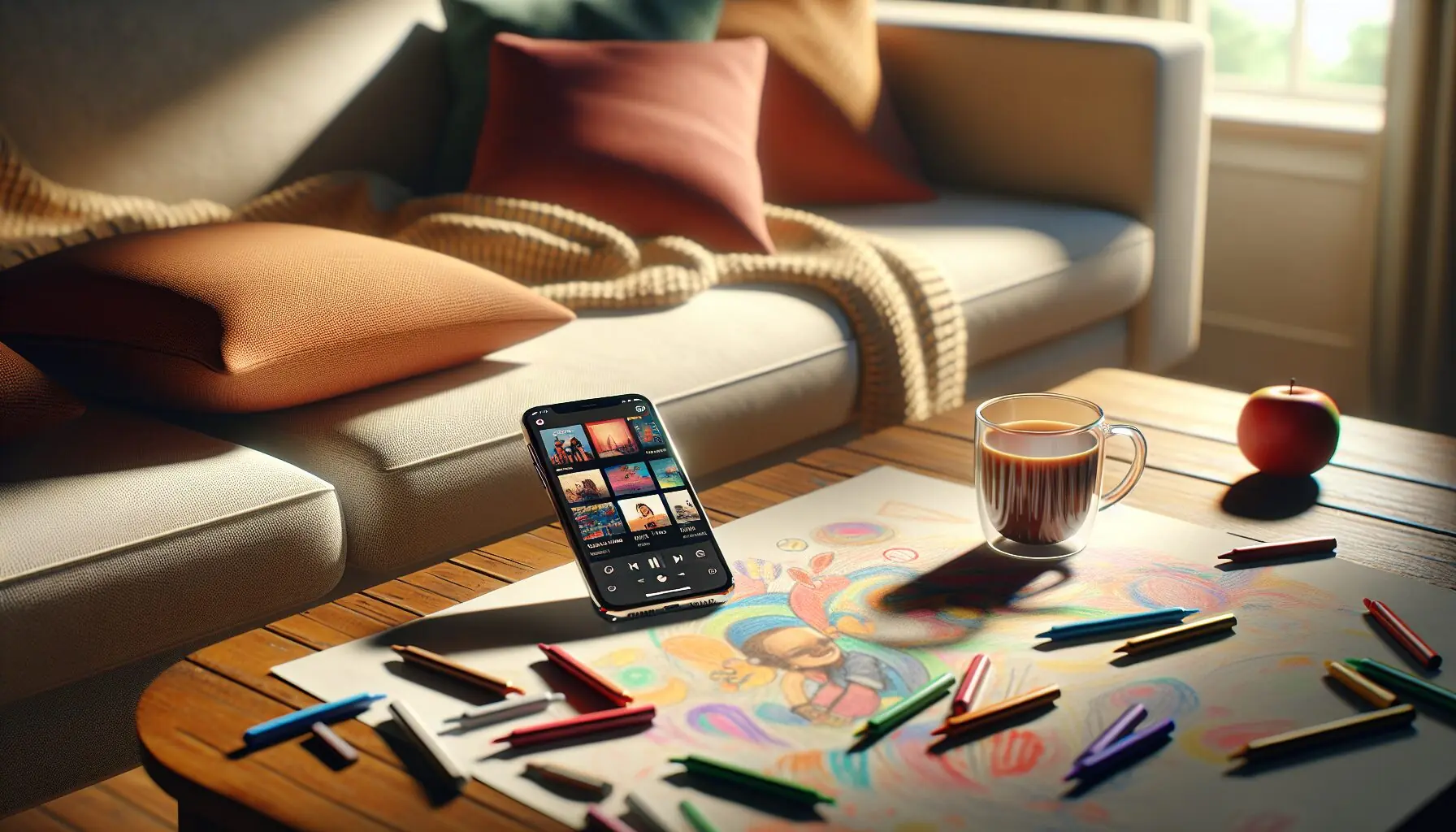 Generate an image of a playlist on a smartphone screen displaying a variety of cultural folk music icons.