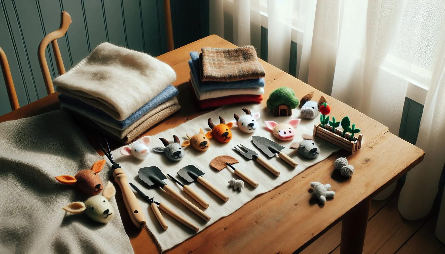 Generate an image of DIY farm animal costumes made from felt ears and nose on a table.