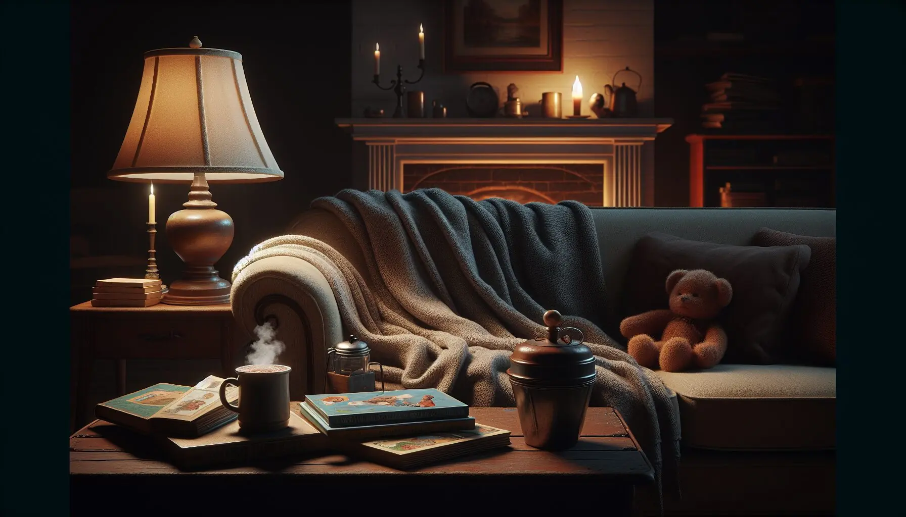 Generate an image of a child and an adult's outlined silhouettes cast against a wall, suggesting storytelling.