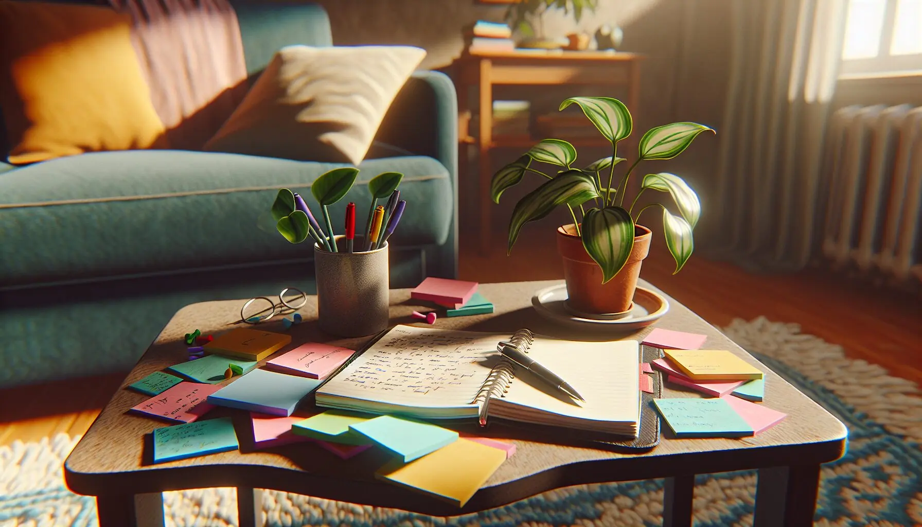 Visualize a comforting scene of a family discussing and sharing wishes together in a living room setting.