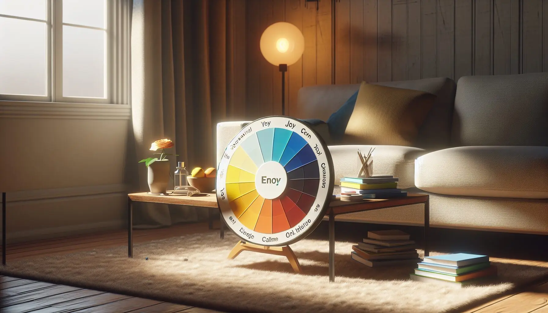 Generate an image of a color wheel with emotion labels around it.