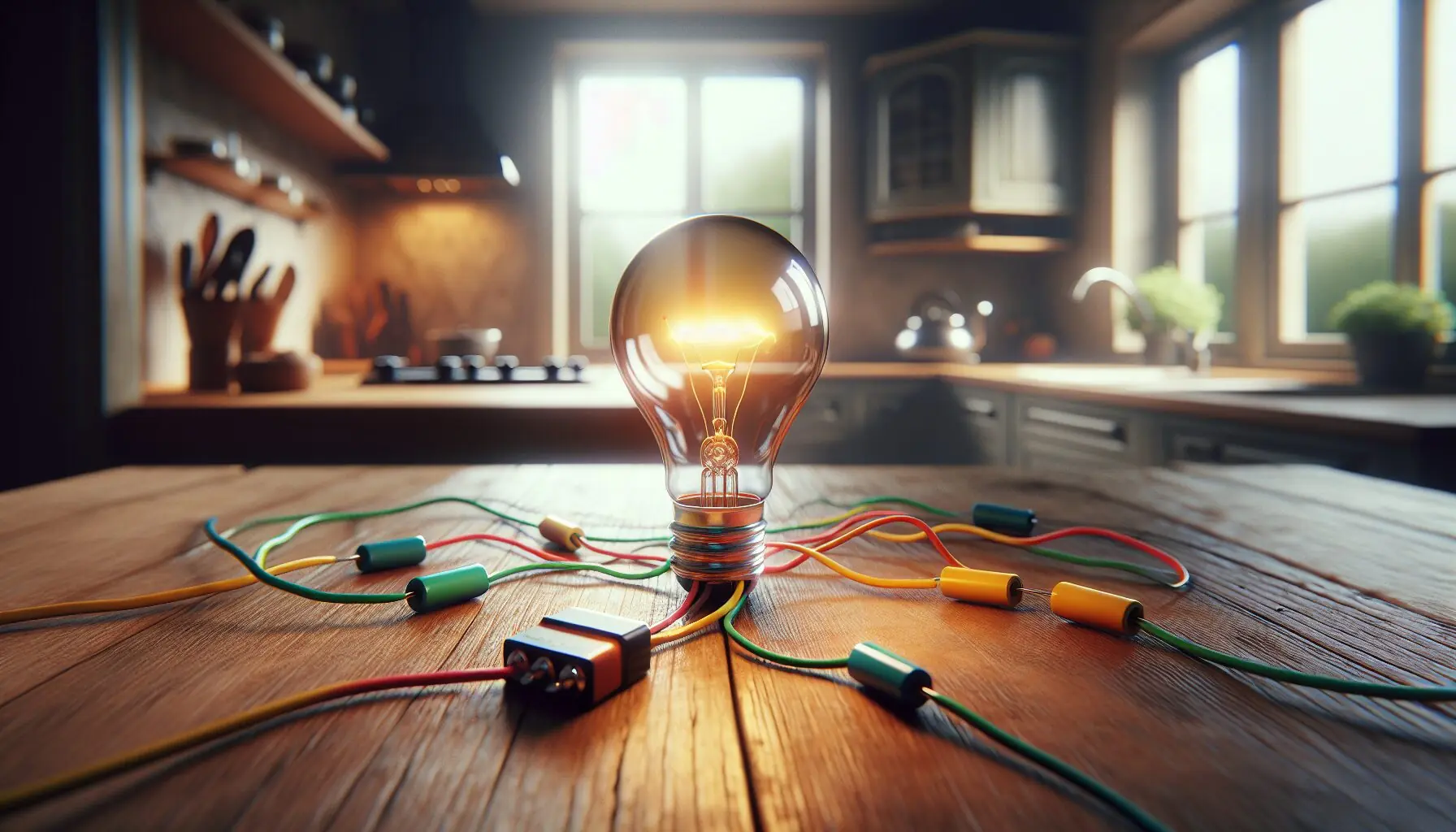 Generate an image of a glowing light bulb connected by colorful wires, symbolizing understanding.