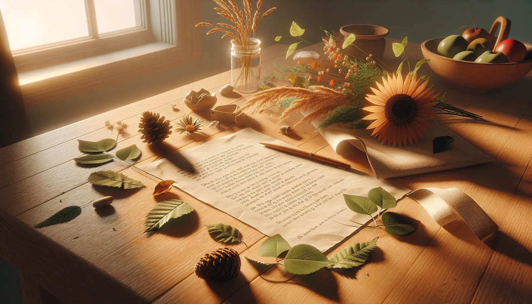 Generate an image of a child showing a nature poem written on bright colored paper.