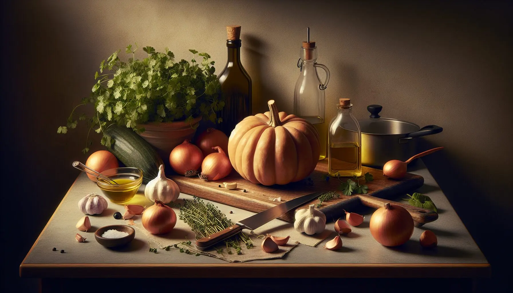 Generate an abstract image of warm, glowing lights and floating soup bowls to symbolize warmth and togetherness.