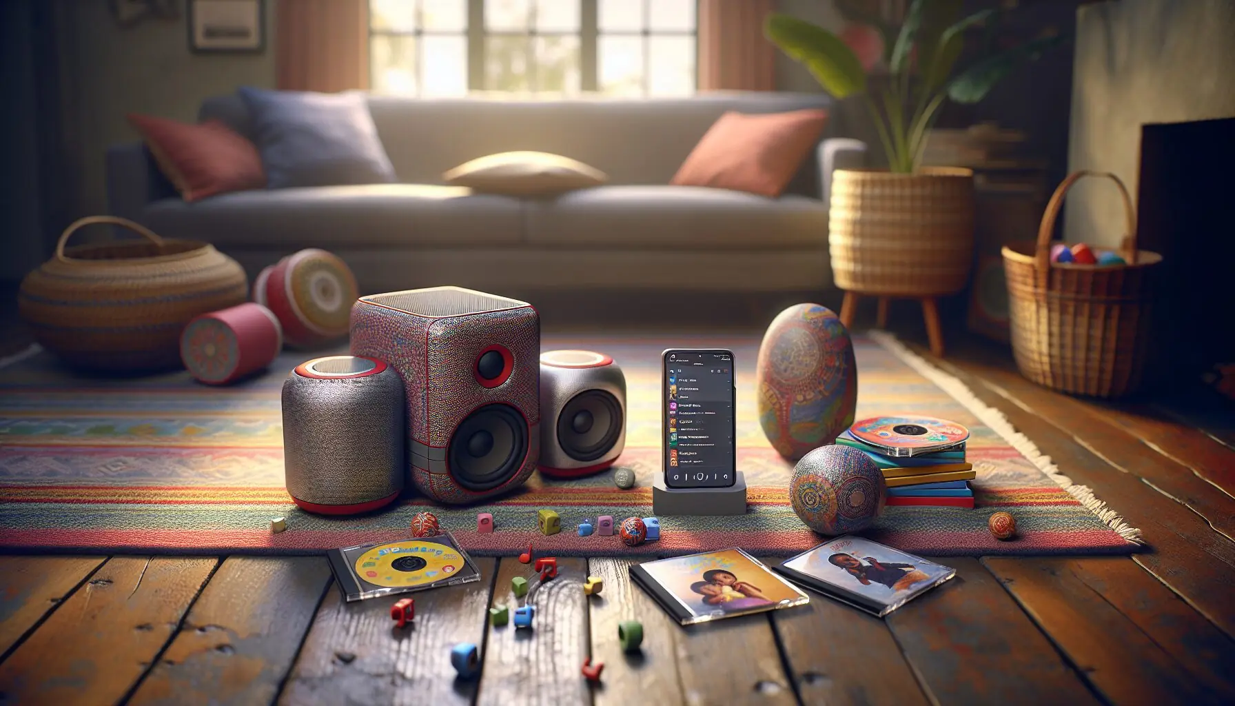 Generate an image of abstract dance partner forms exchanging smiles amid musical waves.