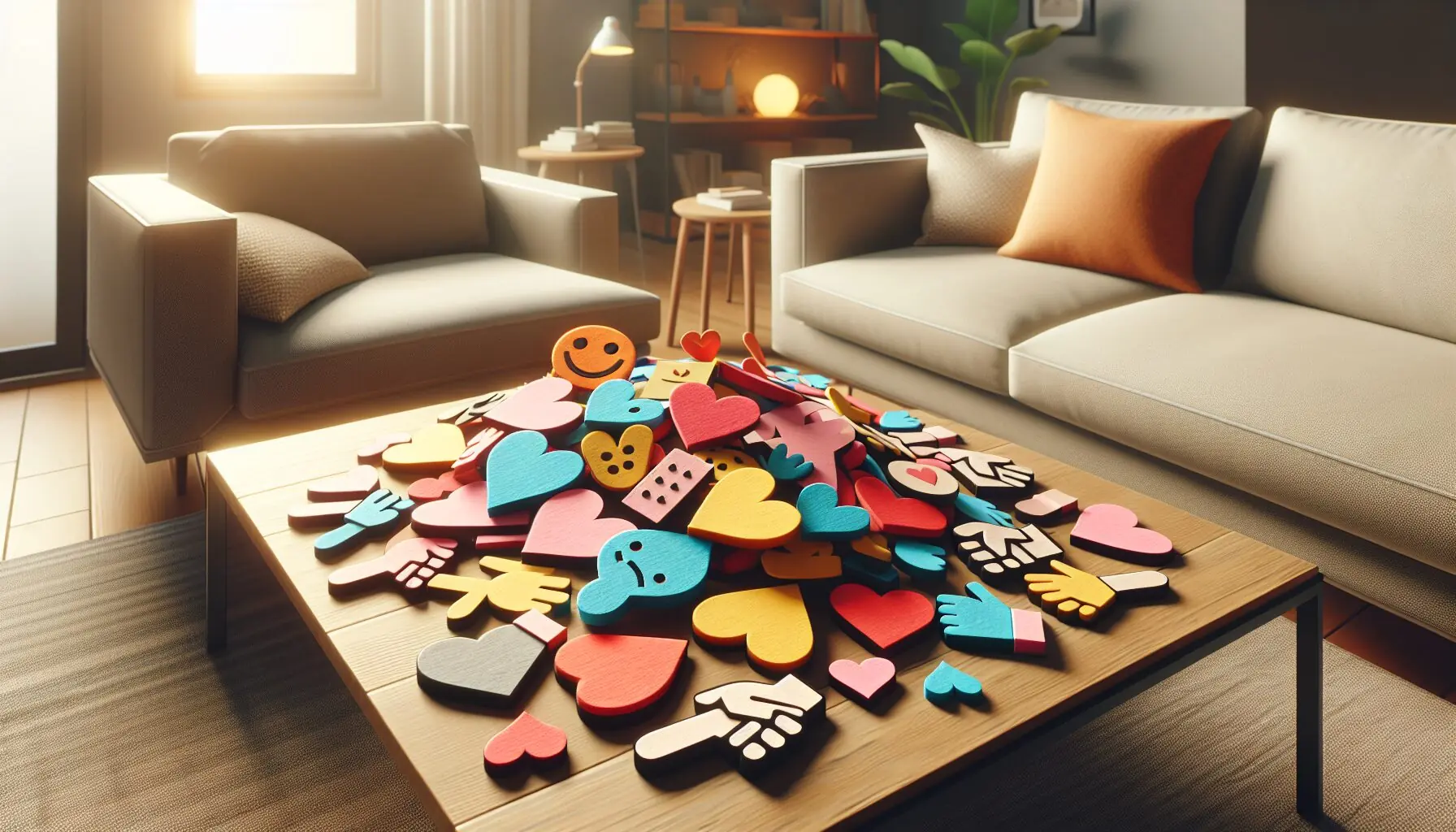 Illustrate a collection of playful icons representing empathy and collaboration, like hearts and handshake symbols.