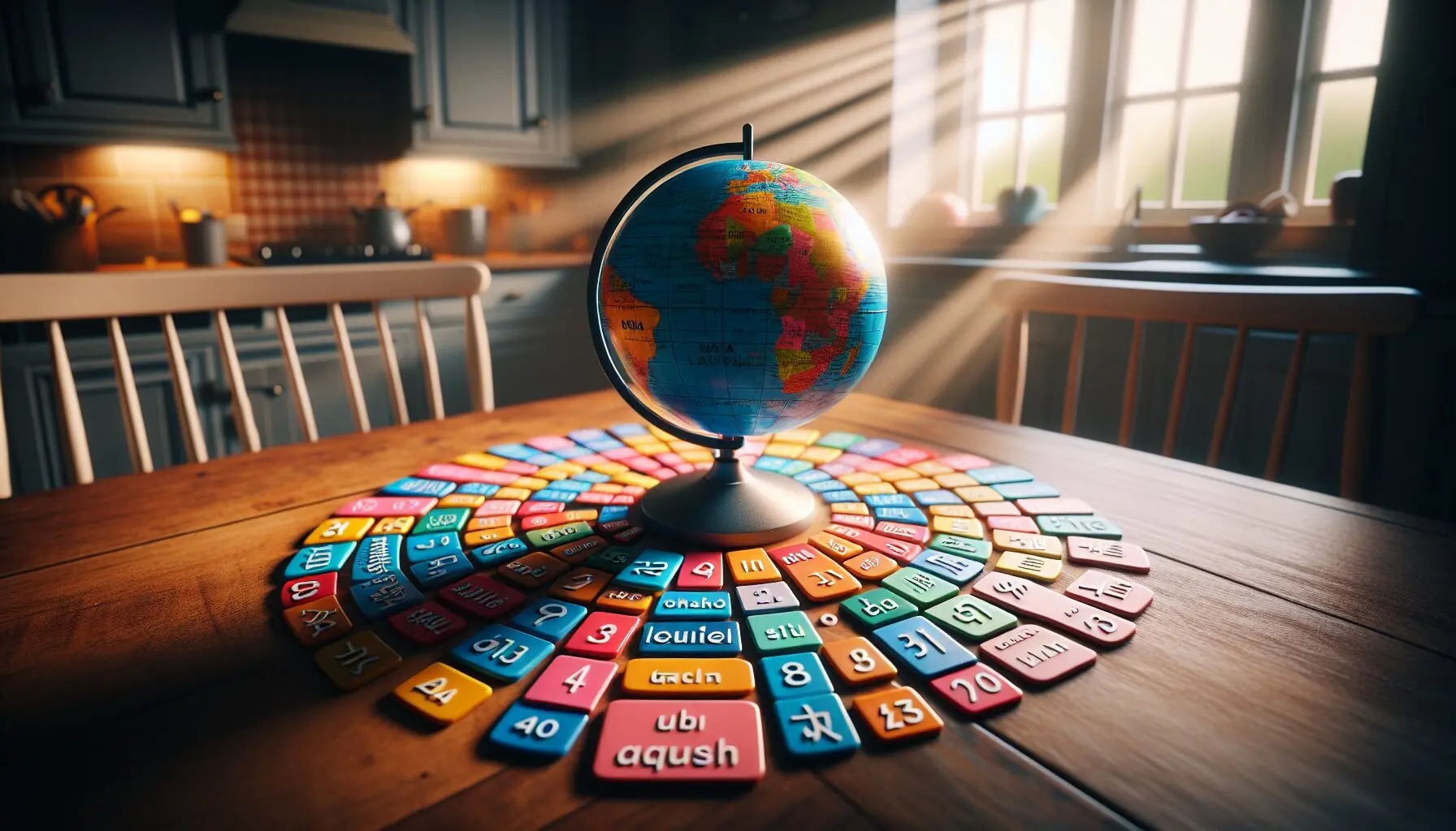 Generate an image of a globe surrounded by colorful numbers from 1 to 10 in different languages.