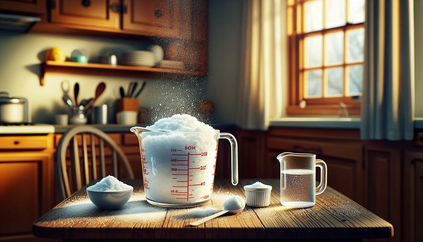 Generate an image of sparkling snowflakes and measuring cups symbolizing playful learning.