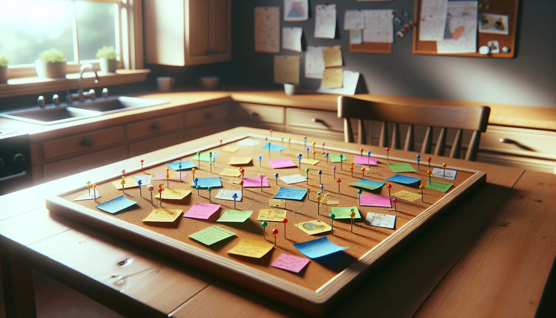 Generate an image of a community board with colorful notes and pinned ideas, symbolizing shared experiences and creativity.