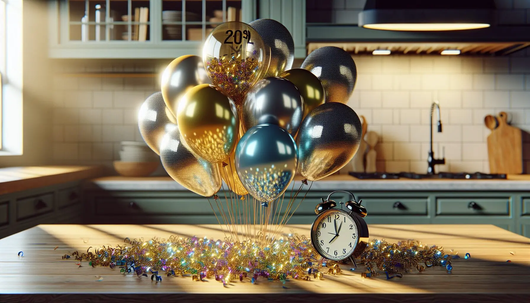 Generate an image of colorful balloons partially filled with confetti.