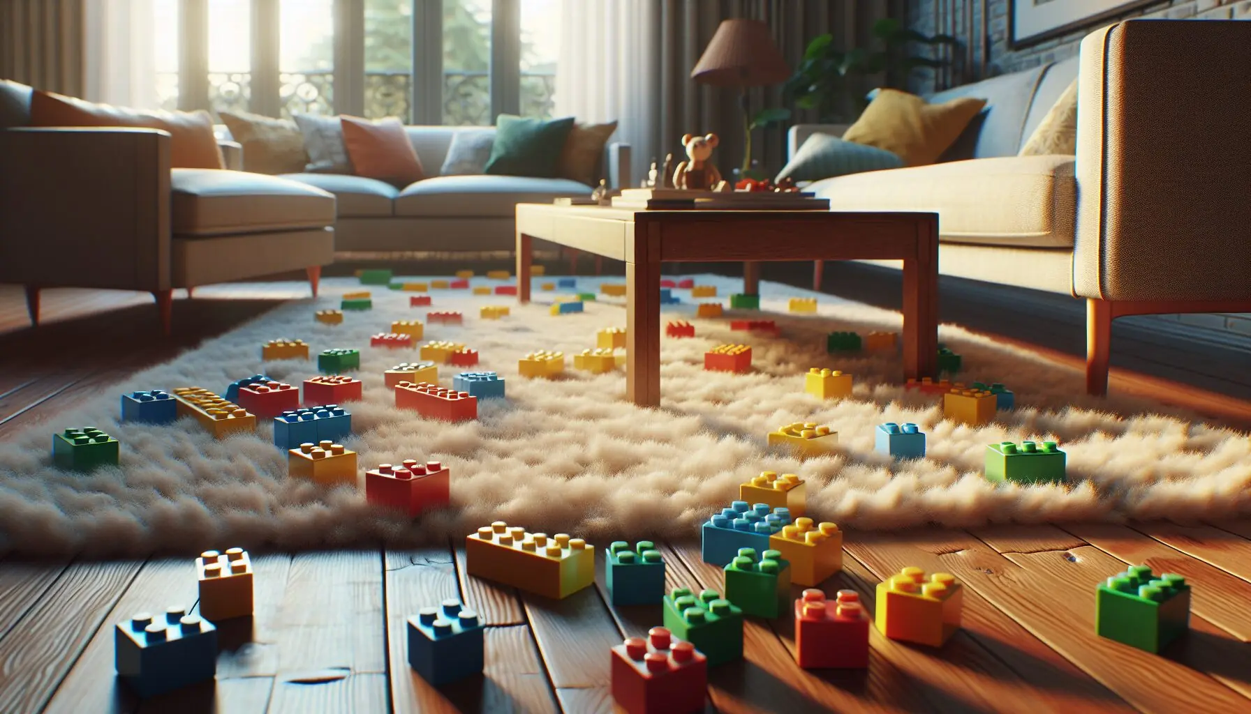 Generate an image of building blocks being shared between two small hands, highlighting joyful collaboration.