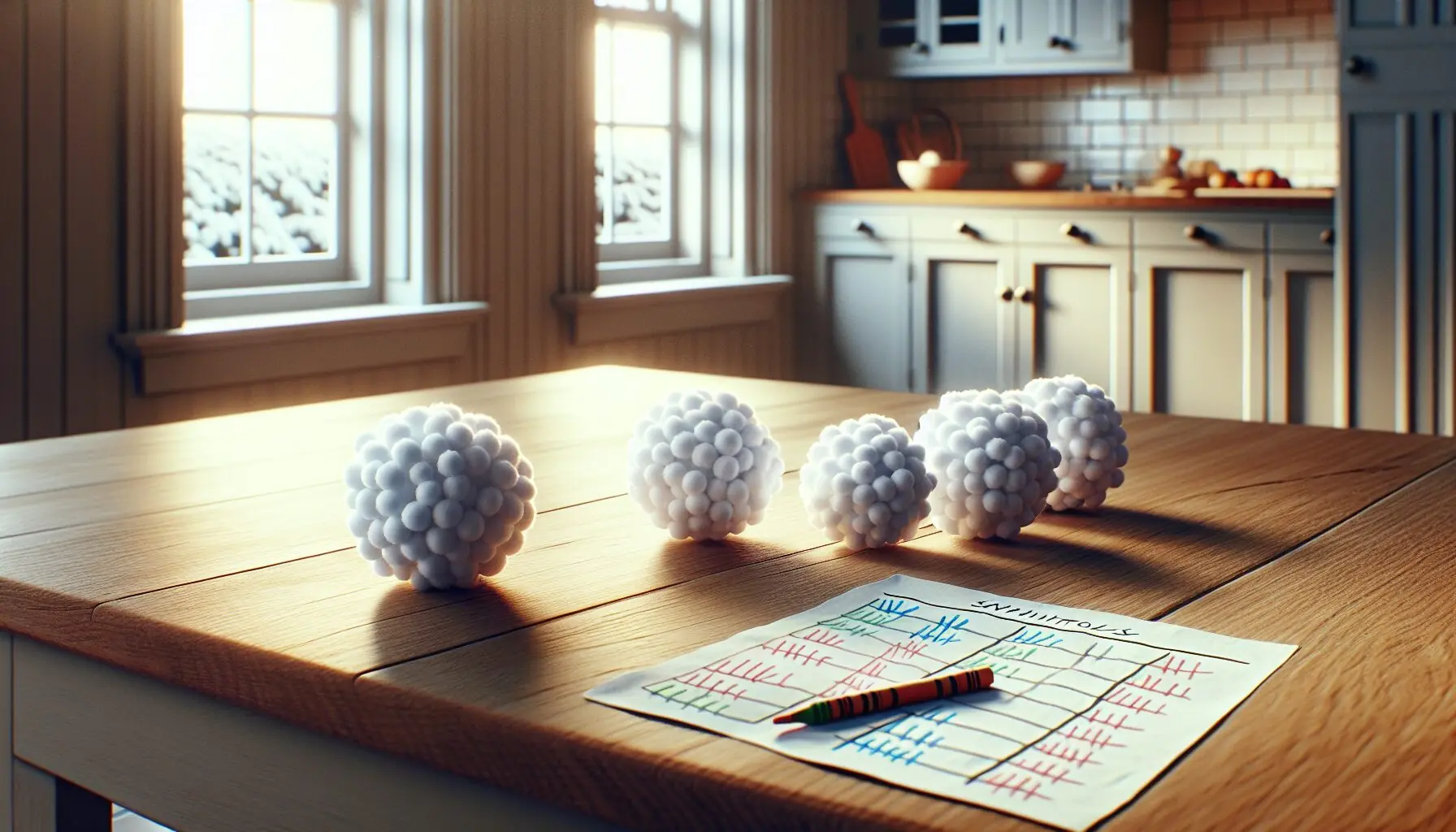 Generate an image of parents and children laughing together with the snowball and a tally sheet.