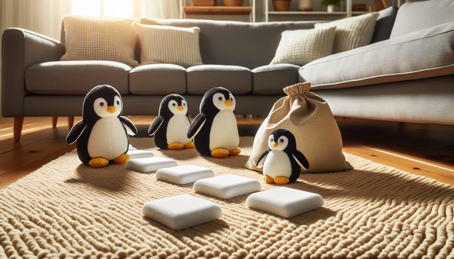 Generate an image of playful abstract illustrations representing balance and coordination.