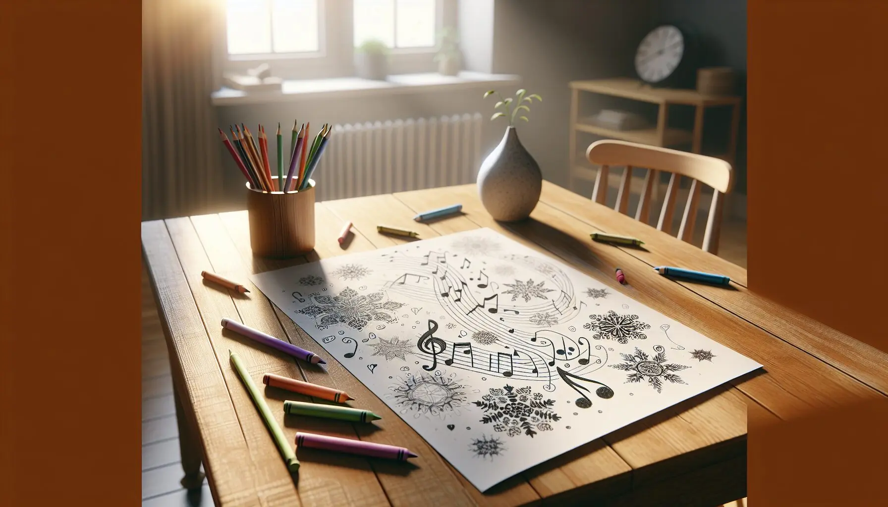 Picture a whimsical sheet with symbols representing musical notes and snowflake designs intertwined.