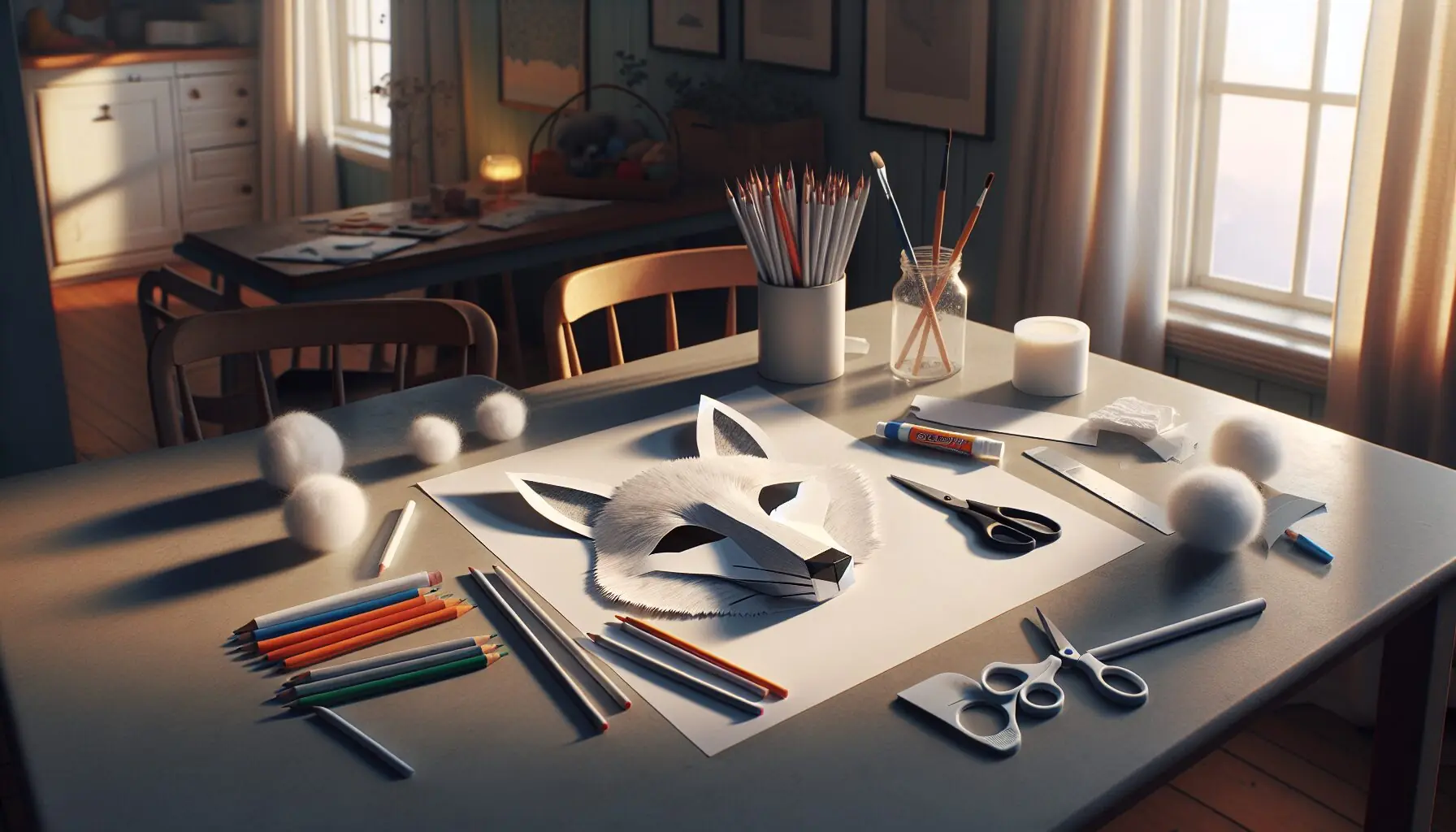 Design an image of a child holding up a painted mask with a proud smile, symbolizing the joy of creativity and learning.