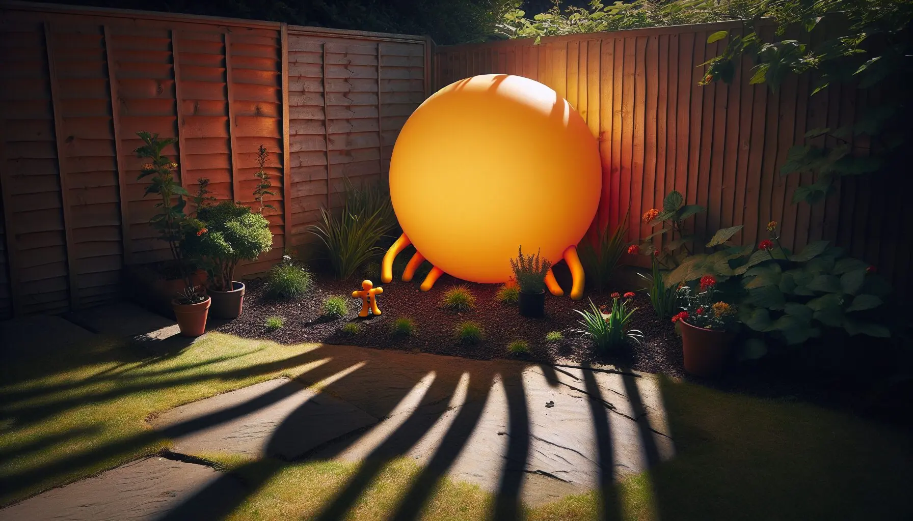 Generate an image of a playful sun shining brightly over a garden.