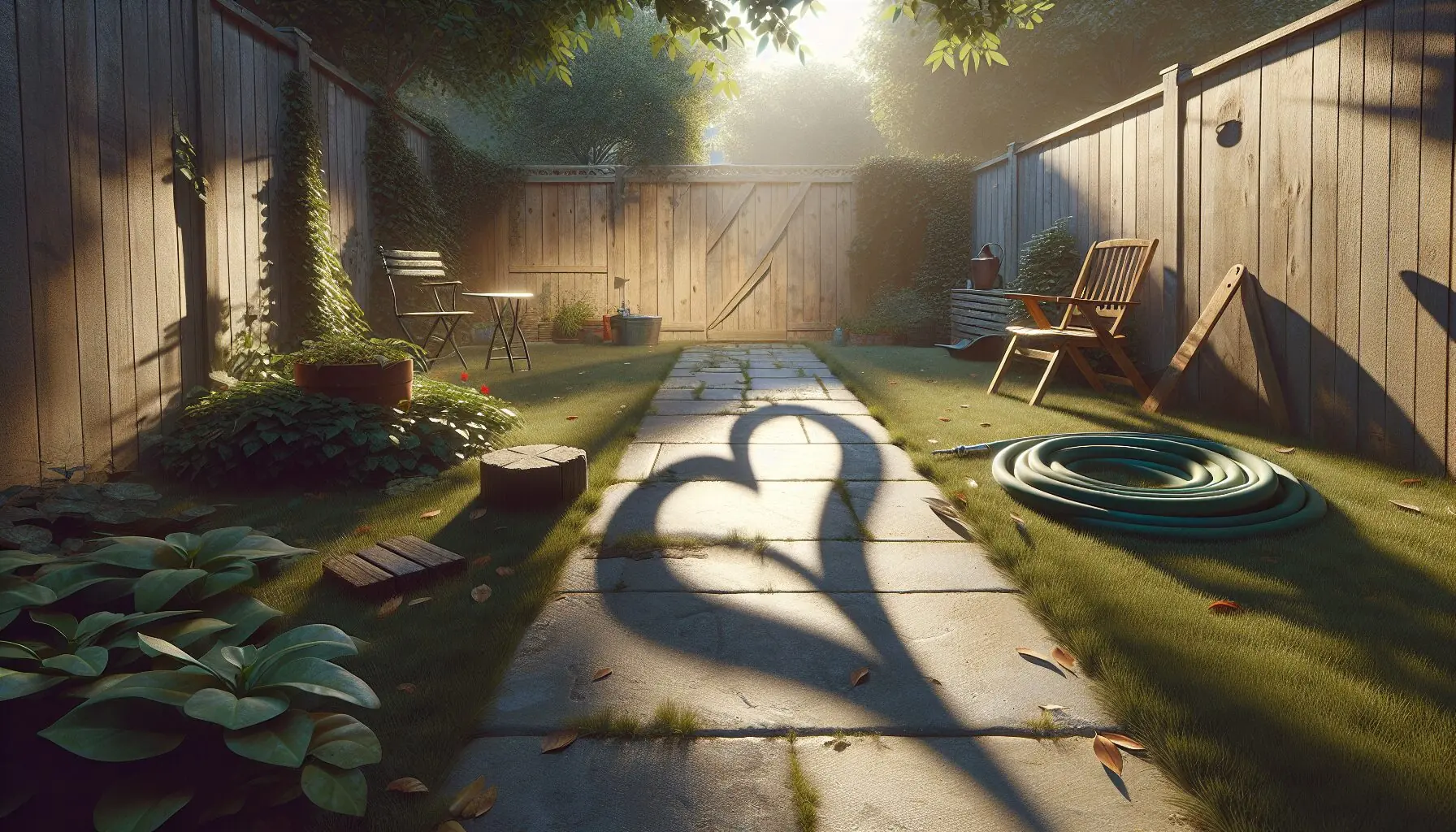 Generate an image of a smiling heart-shaped shadow on a sunlit path.