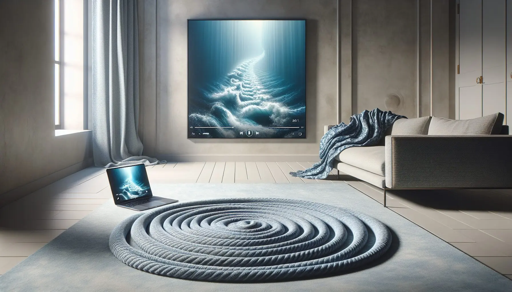 Create an illustration of a child holding a scarf, swirling it like a jellyfish under soft, ambient light.