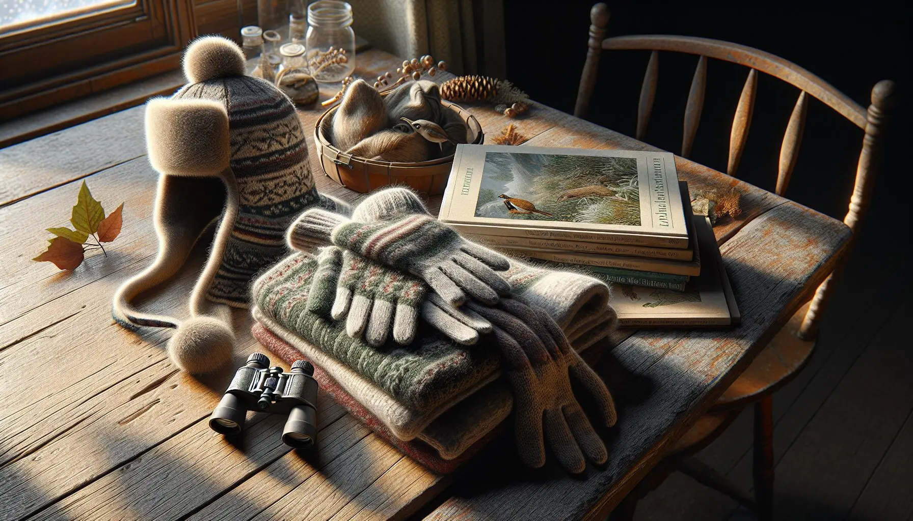 Generate an image of a mother and child observing squirrels in a wintery park.