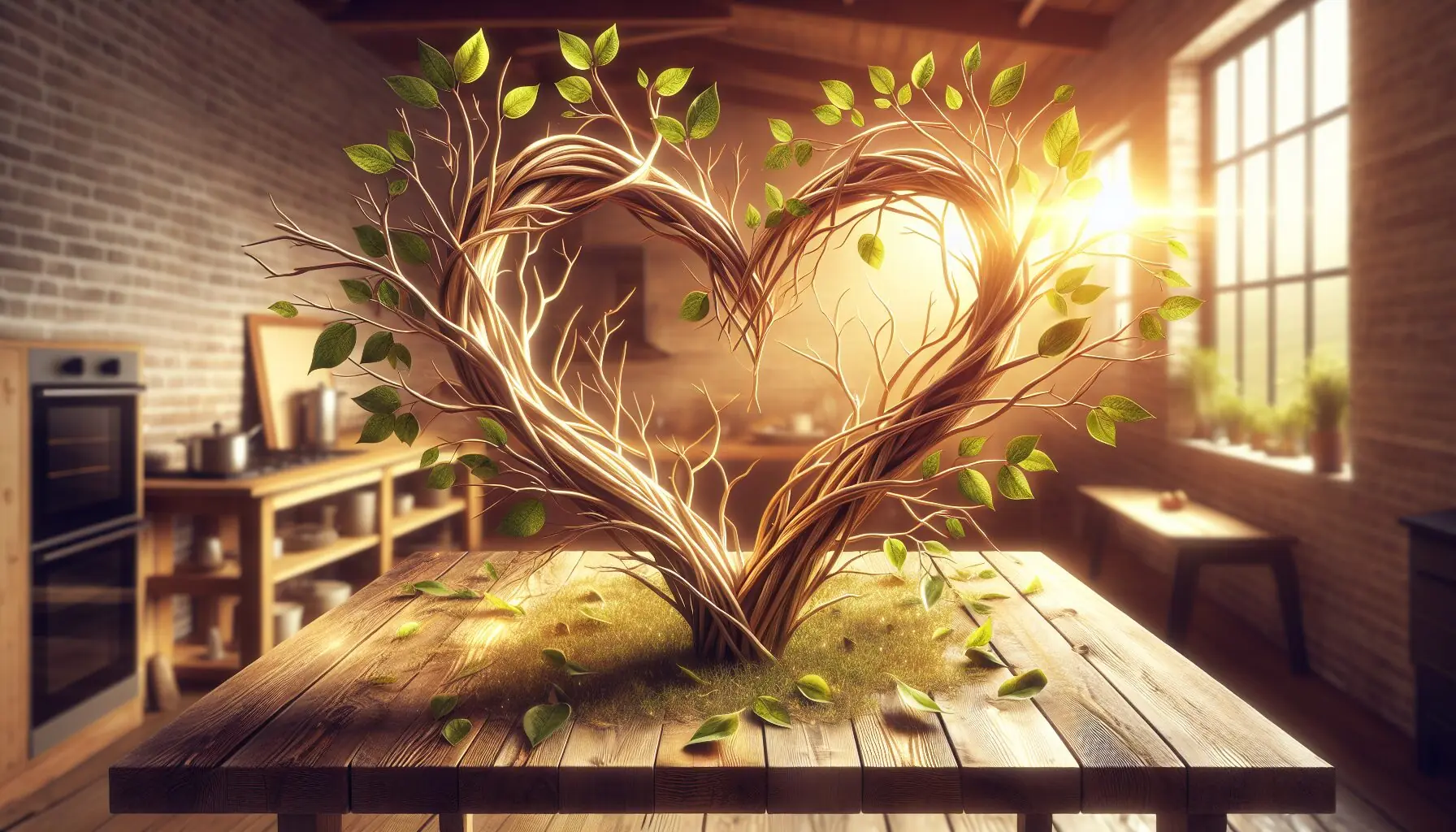 Generate an image of tree branches forming a heart to symbolize growth, empathy, and connection in vibrant colors.