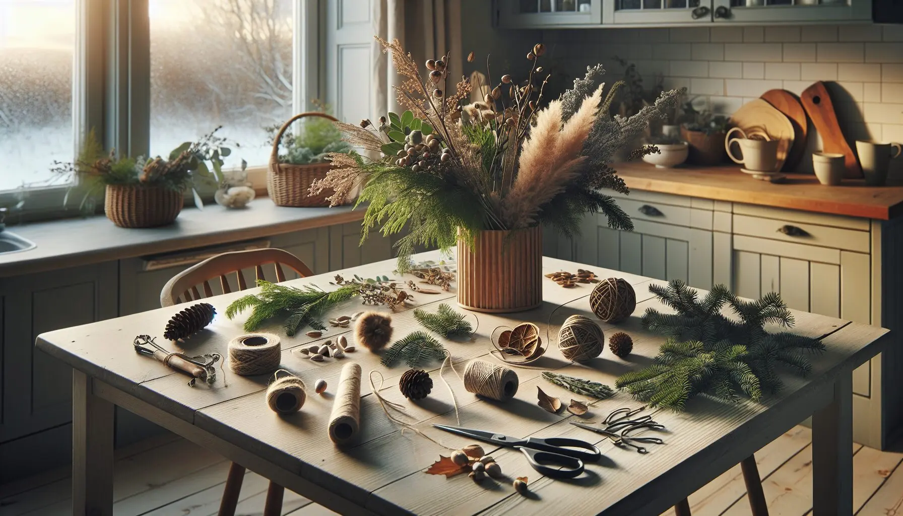 Depict an animated image illustrating hand-eye coordination with children's hands weaving a bouquet.