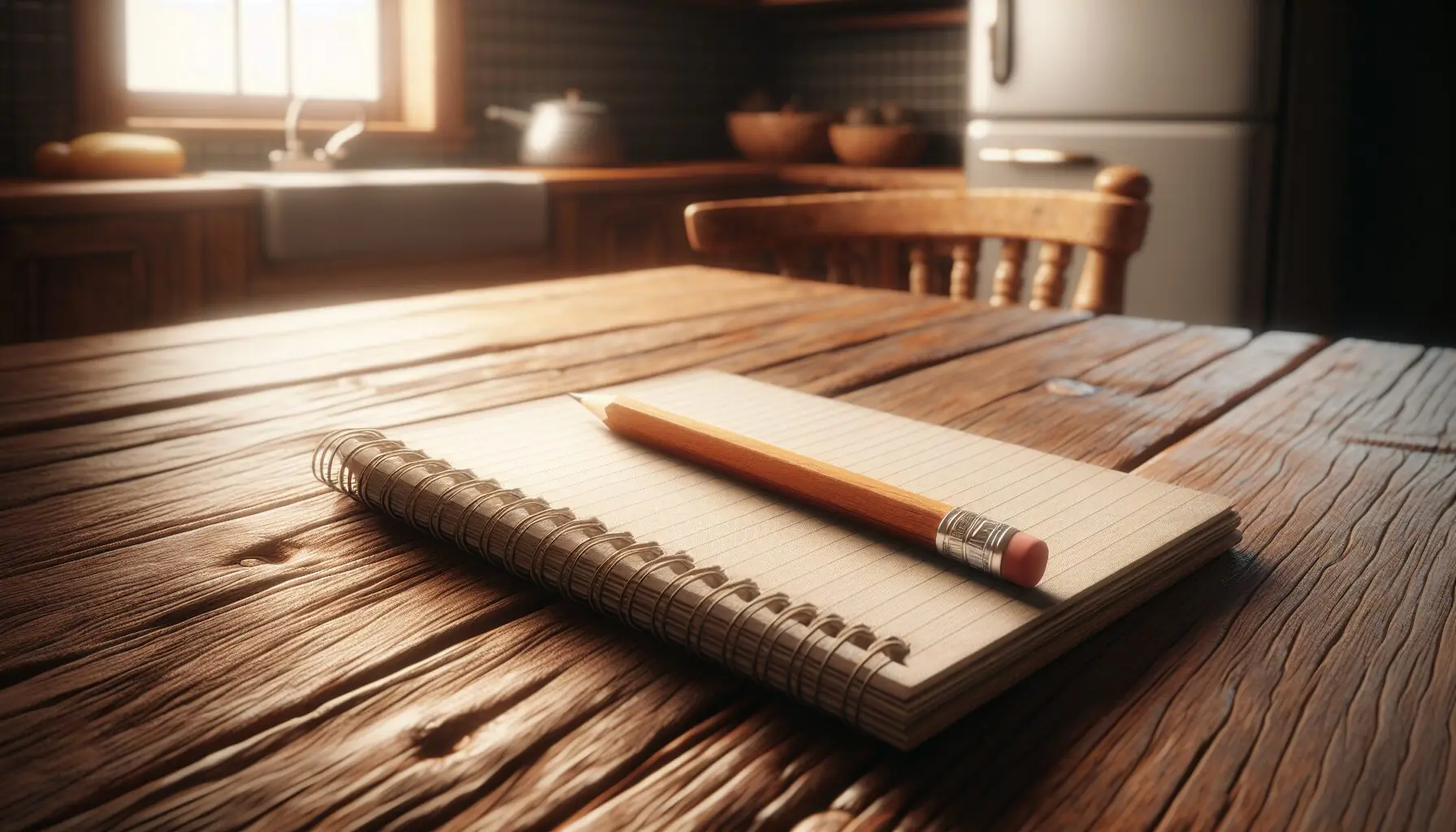 Depict a cozy setting with a notepad and a pencil, signifying storytelling and note-taking, with a whimsical touch.