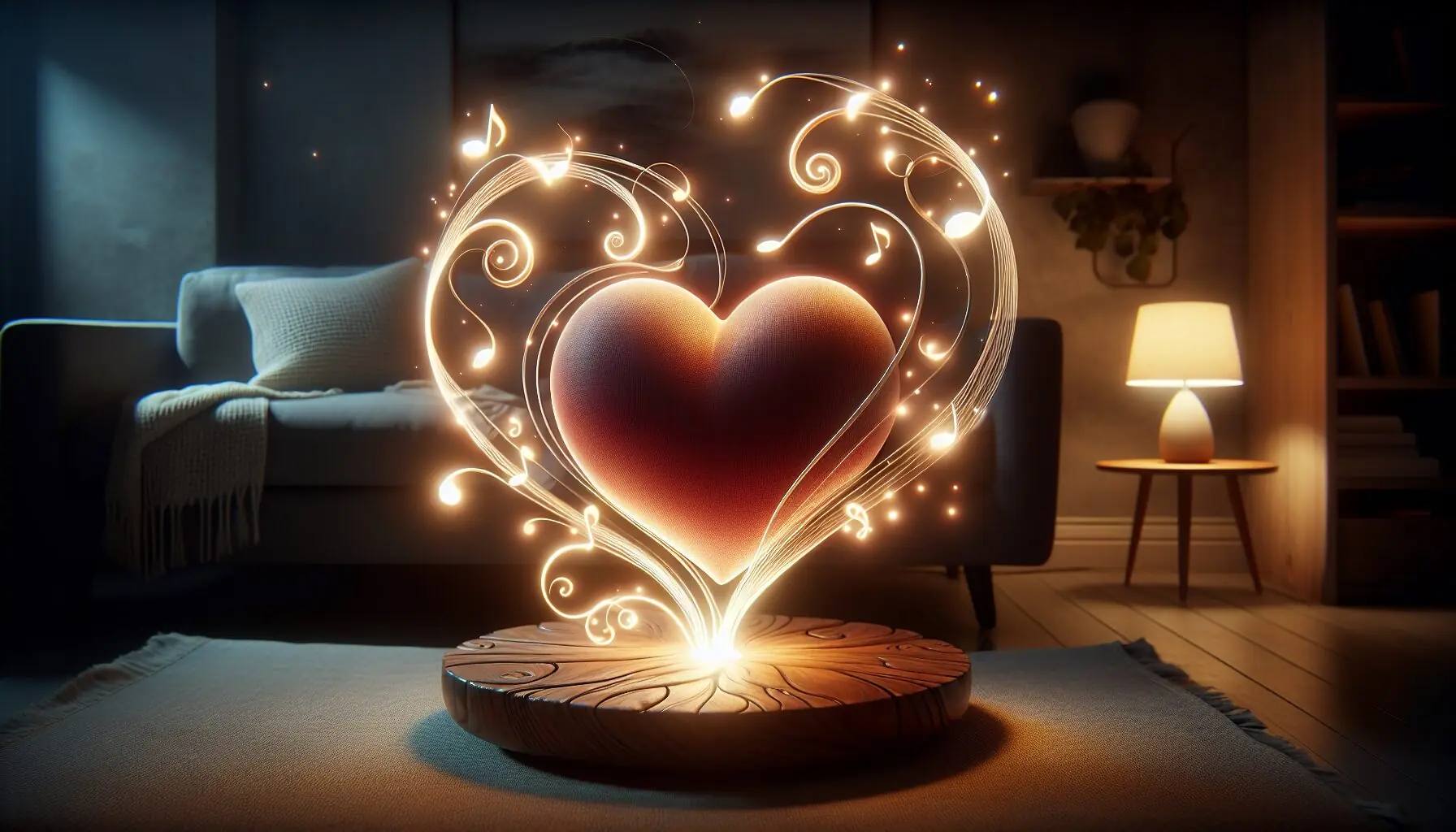 Design an image of musical notes swirling around a glowing heart.