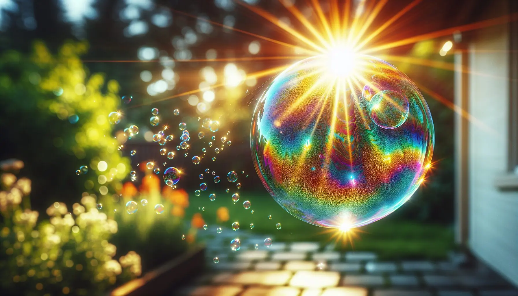 Generate an image showing a burst bubble with a clear view of its rainbow shimmers.