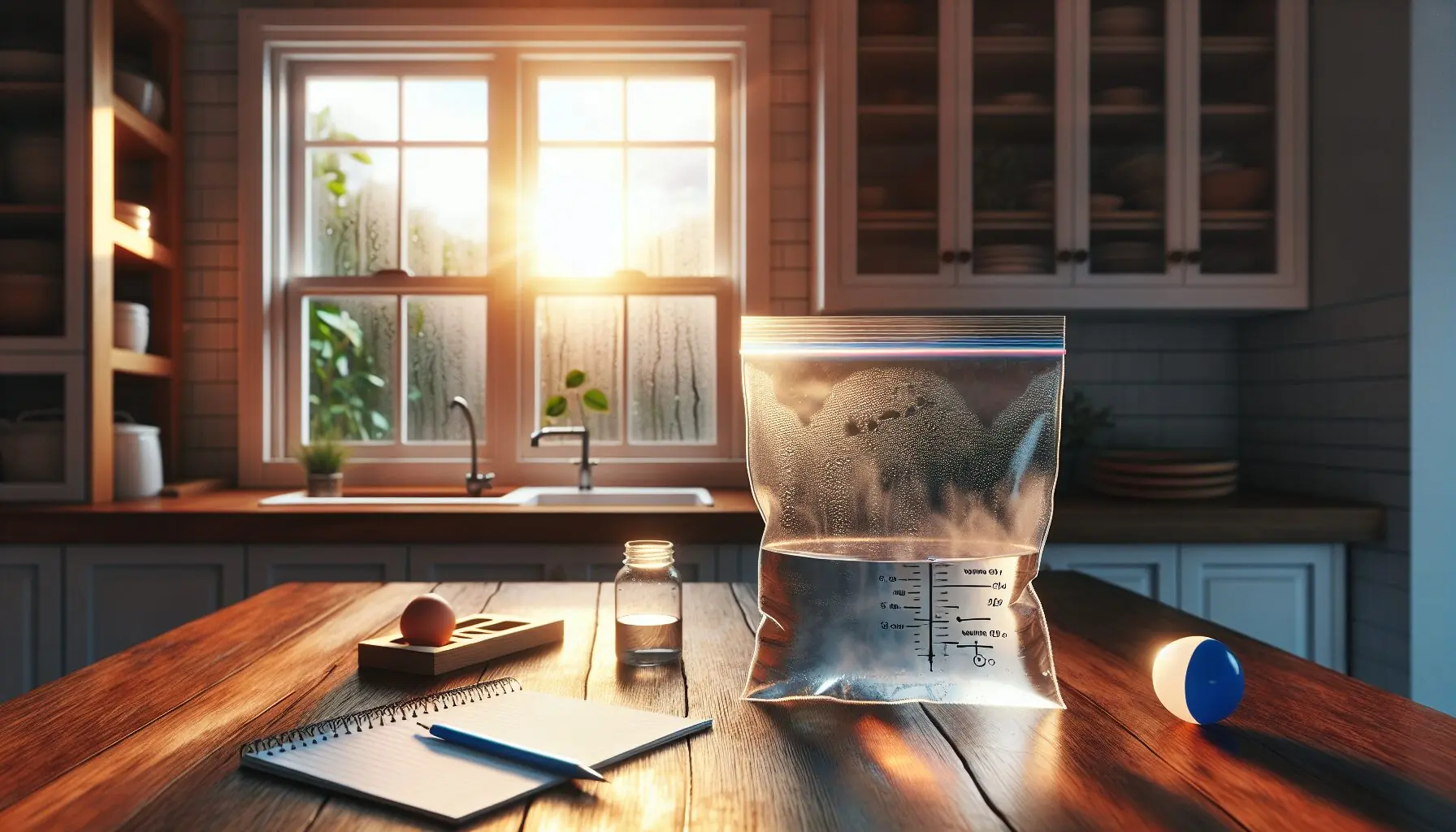 Design an image illustrating cartoonish water droplets with happy faces, symbolizing the water cycle with arrows indicating evaporation and condensation.