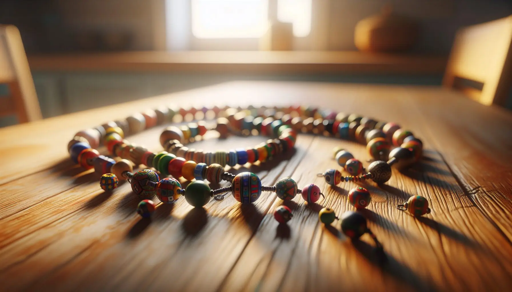 Generate an image of a symbolic necklace made of colorful beads to represent the diversity of global traditions.