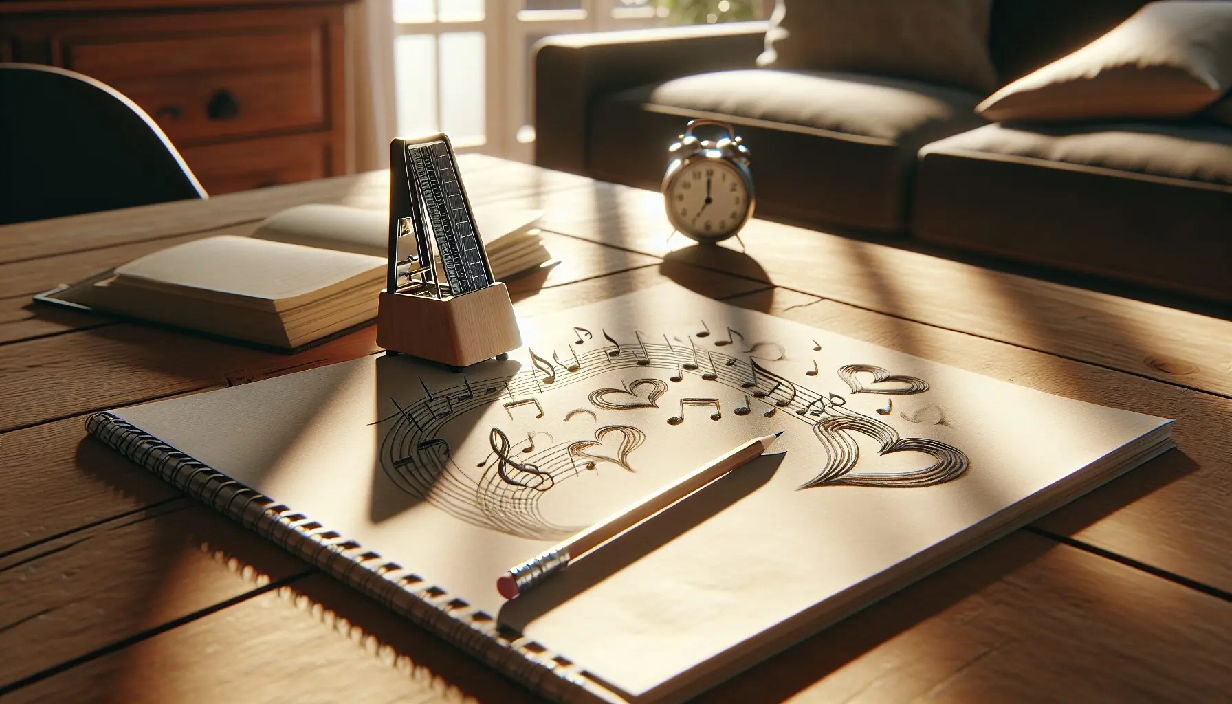 Generate an image of intertwined musical notes and heart symbols.