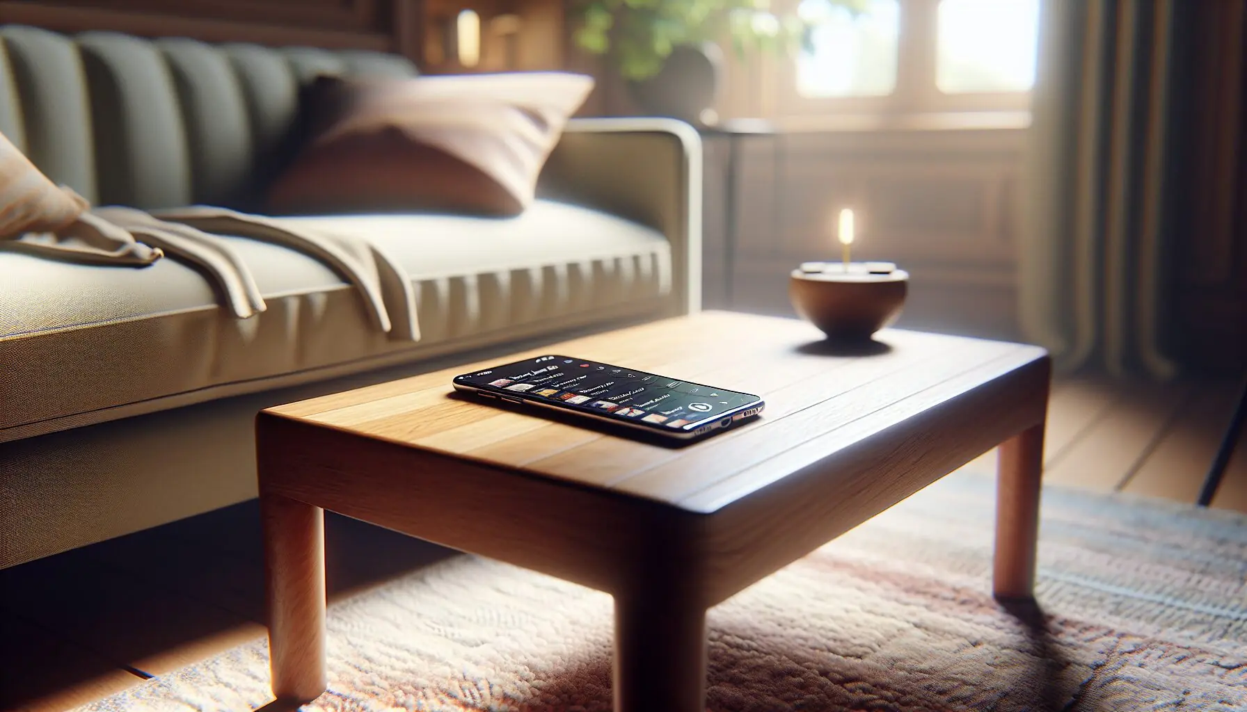 Generate an image of a smartphone with a playlist of cheerful songs on screen.